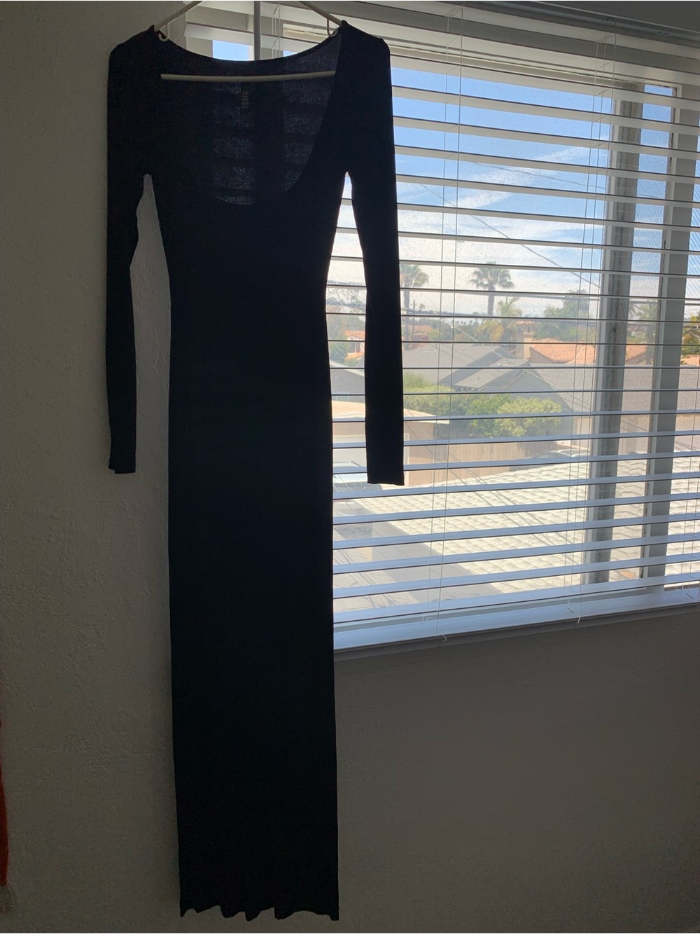 Skims Long Sleeve Scoop Neck Black Ribbed Maxi Dress